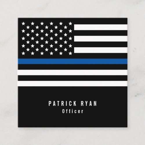 Thin Blue Line Police Officer American Flag Square Business Card