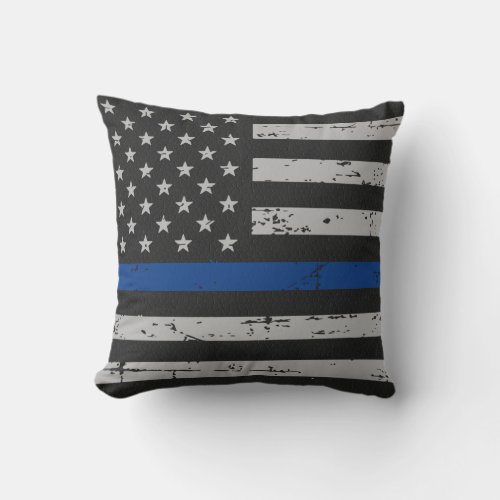 Thin Blue Line _ Police Officer _ American Flag Throw Pillow