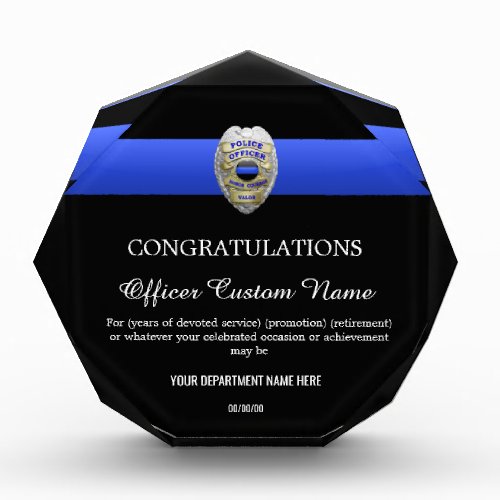 Thin Blue Line Police Officer Badge Acrylic Award