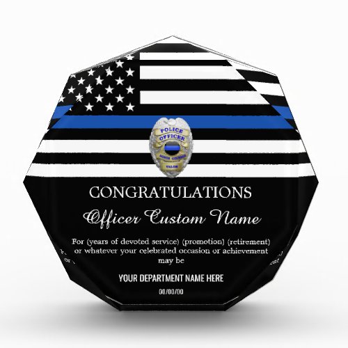 Thin Blue Line Police Officer Badge Acrylic Award