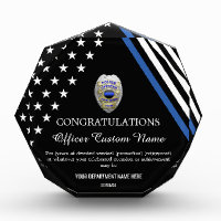 Thin Blue Line Police Officer Badge Acrylic Award
