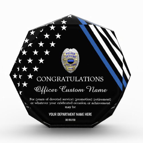 Thin Blue Line Police Officer Badge Acrylic Award