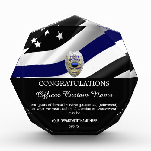 Thin Blue Line Police Officer Badge Acrylic Award