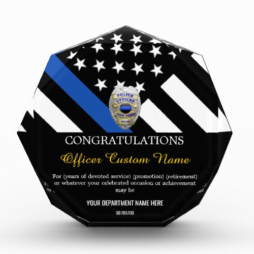 Thin Blue Line Police Officer Badge Acrylic Award