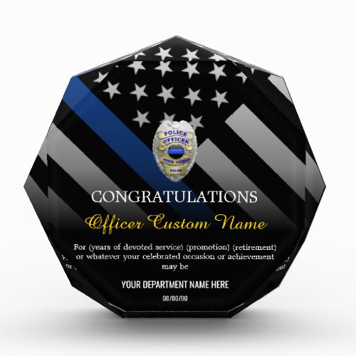 Thin Blue Line Police Officer Badge Acrylic Award