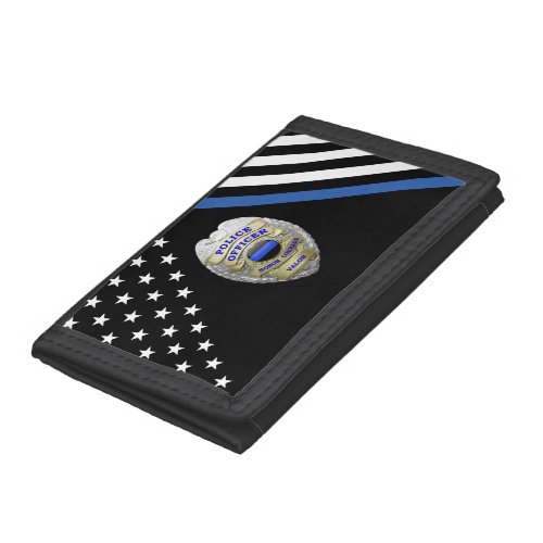Thin Blue Line Police Officer Badge Acrylic Award Trifold Wallet