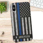Thin Blue Line Police Officer  iPhone XS Max Case<br><div class="desc">Thin Blue Line iPhone case - American flag in Police Flag colors, distressed design . Personalize with Officer's name. This personalized police otter box phone case is perfect for all policeman, law enforcement and police departments, police supporters, and police wife's and moms. COPYRIGHT © 2020 Judy Burrows, Black Dog Art...</div>