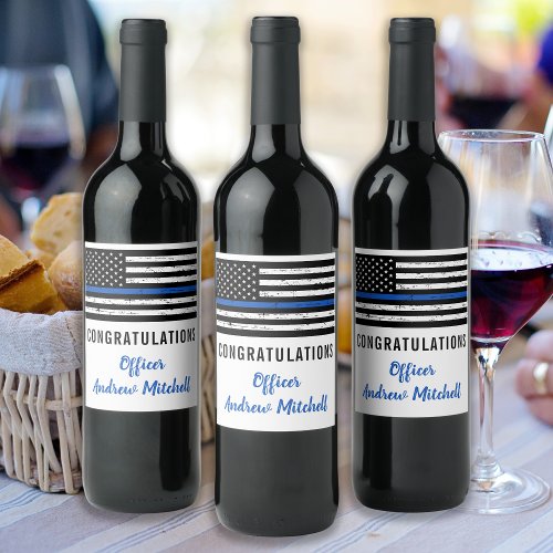 Thin Blue Line Police Officer Congratulations Wine Label