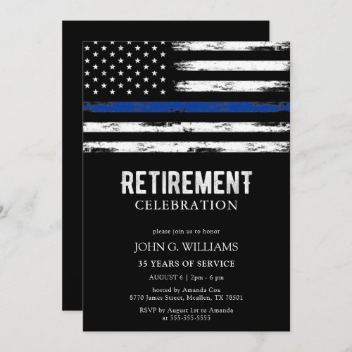Thin Blue Line Police Officer Cop Retirement Invitation