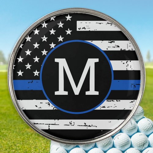 Thin Blue Line Police Officer Custom Monogram Golf Ball Marker
