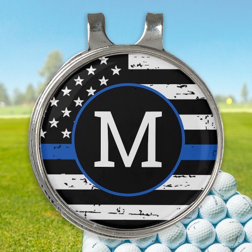 Thin Blue Line Police Officer Custom Monogram Golf Hat Clip