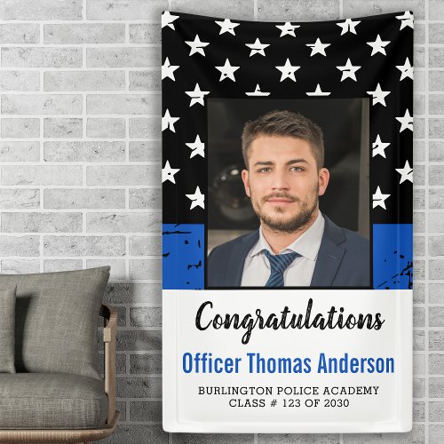 Thin Blue Line Police Officer Graduation Party Banner