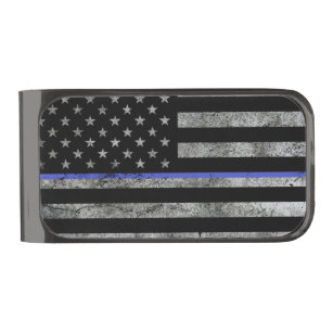 POLICE OFFICER PROTECT AND SERVE FLAG MONEY CLIP