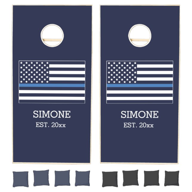 Thin Blue Line Police Officer Law Enforcement Cornhole Set (Set)
