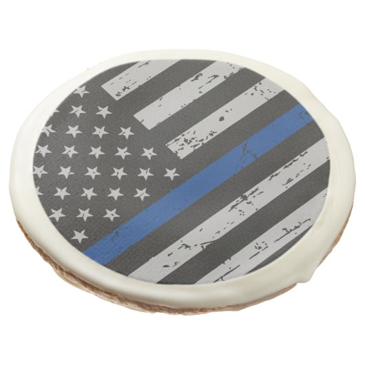 Thin Blue Line - Police Officer - Law Enforcement Sugar Cookie (Angled)