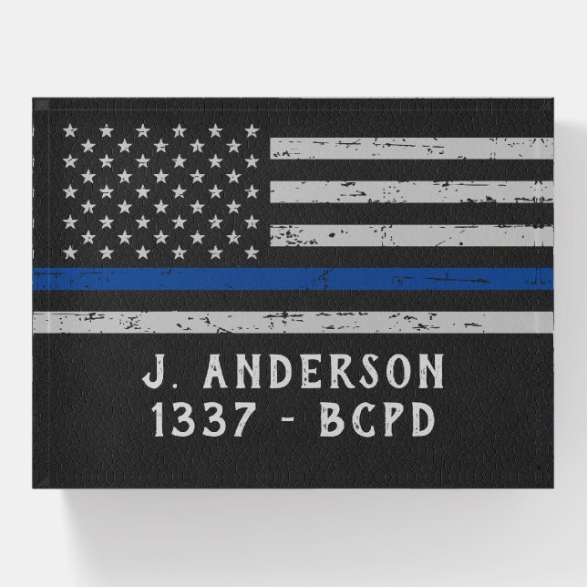 Thin Blue Line Police Officer Paperweight (Front)