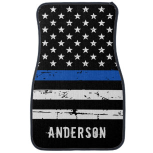 Thin Blue Line Police Officer Personalized Name Car Floor Mat