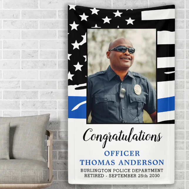 Thin Blue Line Police Officer Retirement Party Banner | Zazzle