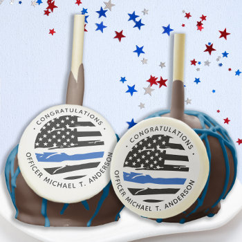 Thin Blue Line Police Officer Retirement Party  Cake Pops by BlackDogArtJudy at Zazzle