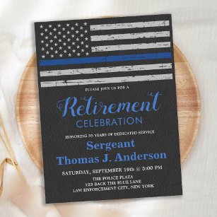 Thin Blue Line Police Officer Retirement Party Invitation Postcard