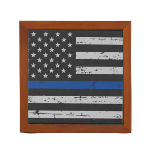 Thin Blue Line- Police Officer - USA American Flag Desk Organizer