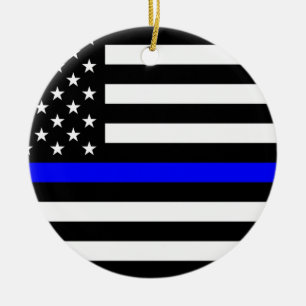 Thin Blue Line Police Officers Memorial Flag Ceramic Ornament