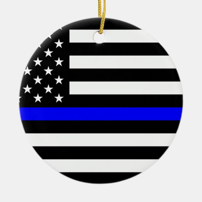 Thin Blue Line Police Officers Memorial Flag Ceramic Ornament (Front)