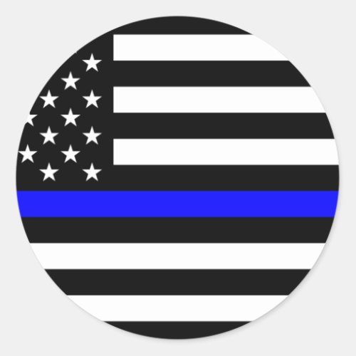 Thin Blue Line Police Officers Memorial Flag Classic Round Sticker