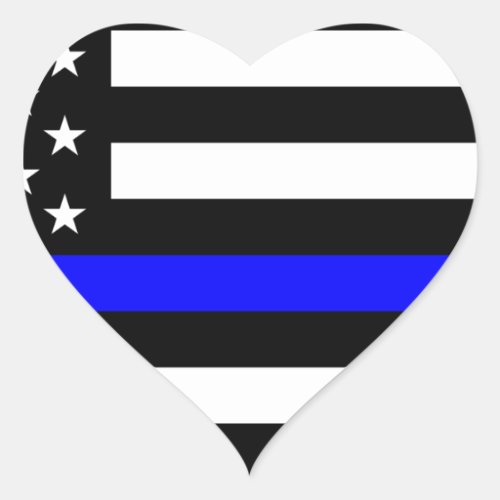 Thin Blue Line Police Officers Memorial Flag Heart Sticker