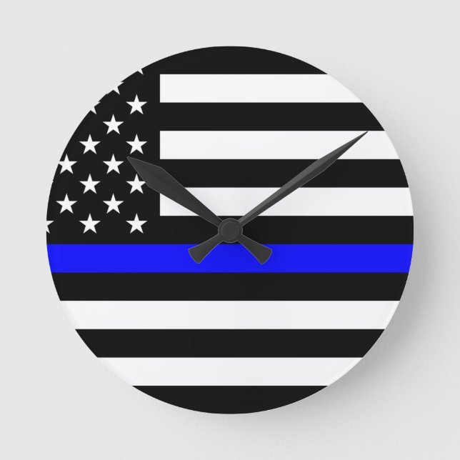 Thin Blue Line Police Officers Memorial Flag Round Clock (Front)