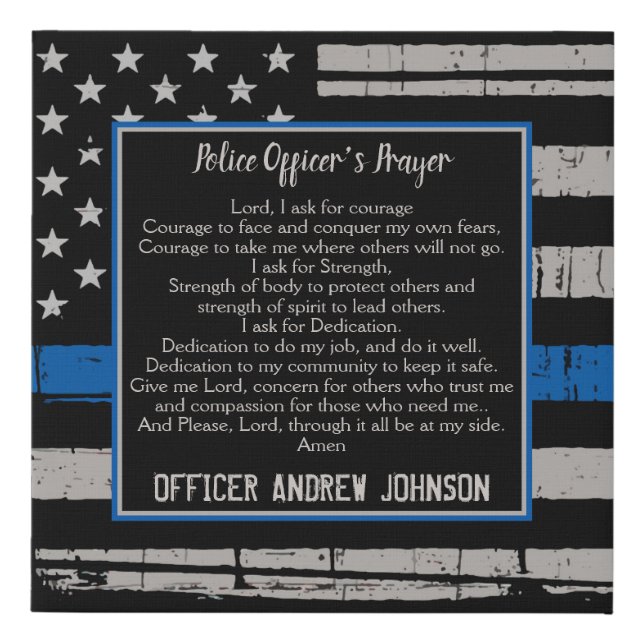 Thin Blue Line Police Officer's Prayer Faux Canvas Print (Front)
