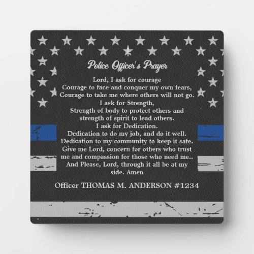 Thin Blue Line Police Officers Prayer Plaque