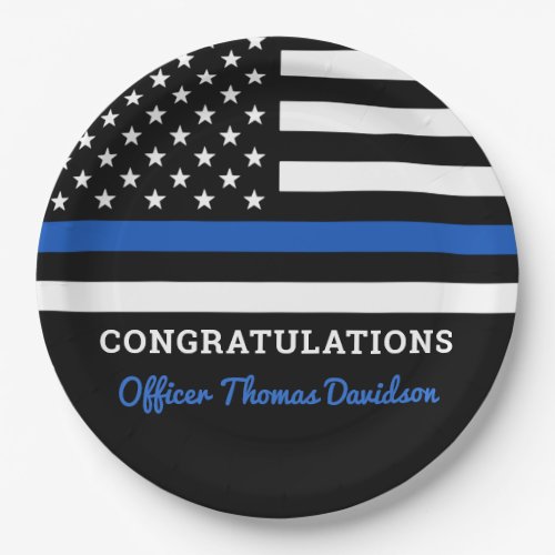 Thin Blue Line Police Party Congratulations Paper Plates