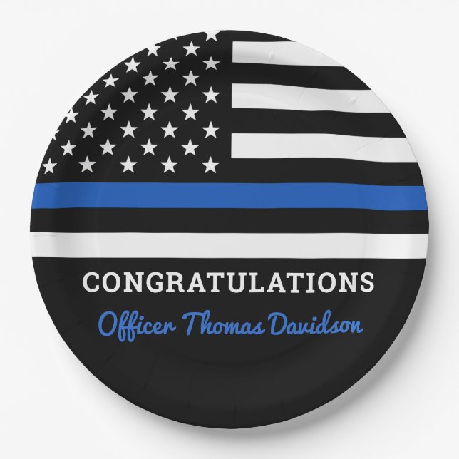 Thin Blue Line Police Party Congratulations Paper Plates (Front)