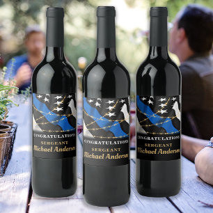 Thin Blue Line Police Party Gold Congratulations Wine Label