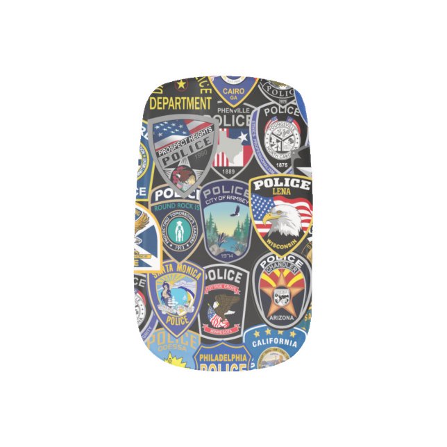 Thin Blue Line Police Patch Collection Minx Nail Art (Left Thumb)