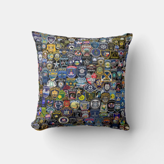 Thin Blue Line Police Patch Collection Throw Pillow (Front)