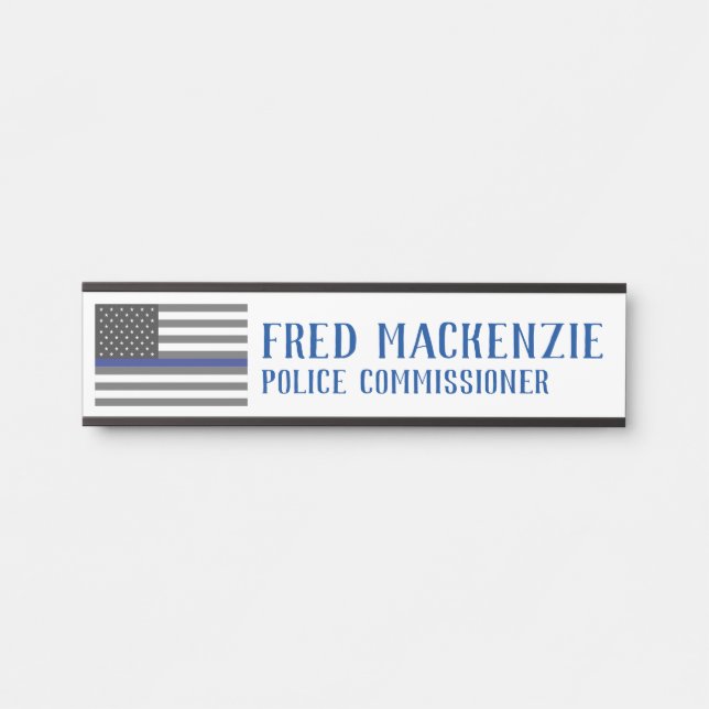 Thin Blue Line Police Patriotic Office Door Sign (Front)