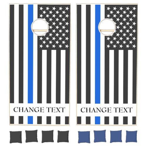 Thin Blue Line Police Patriotric Outdoor US Flag Cornhole Set