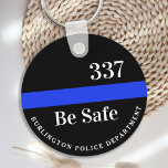 Thin Blue Line Police Personalized Badge Number Keychain<br><div class="desc">If you're looking for a personalized and thoughtful gift for a police officer in your life, look no further than our customized police gifts. Our thin blue line keychain is a modern and stylish accessory that any law enforcement officer would be proud to carry. The bright blue coloring of the...</div>