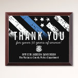 Thin Blue Line Police Retirement Anniversary Award Plaque<br><div class="desc">This design features a police force flag with black and white stripes,  and a thin blue line stripe as well. This award is great for showing appreciation to an officer celebrating an anniversary or thanking a retiring law enforcement officer,  sheriff,  captain,  or chief for their years of service.</div>