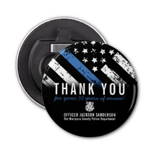 Thin Blue Line Police Retirement Anniversary Bottle Opener