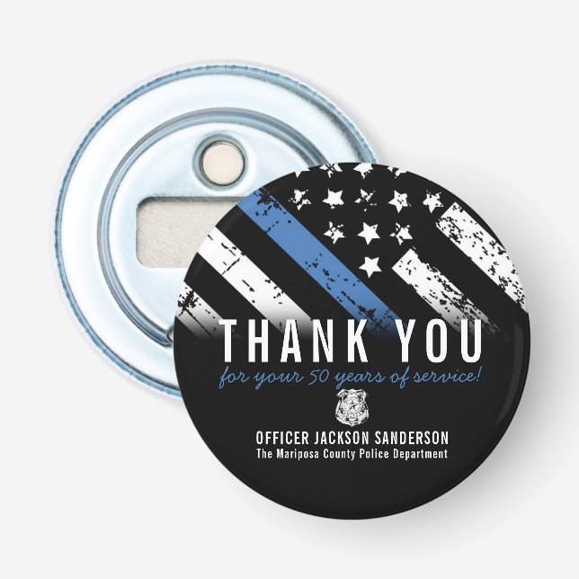 Thin Blue Line Police Retirement Anniversary Bottle Opener (Front)