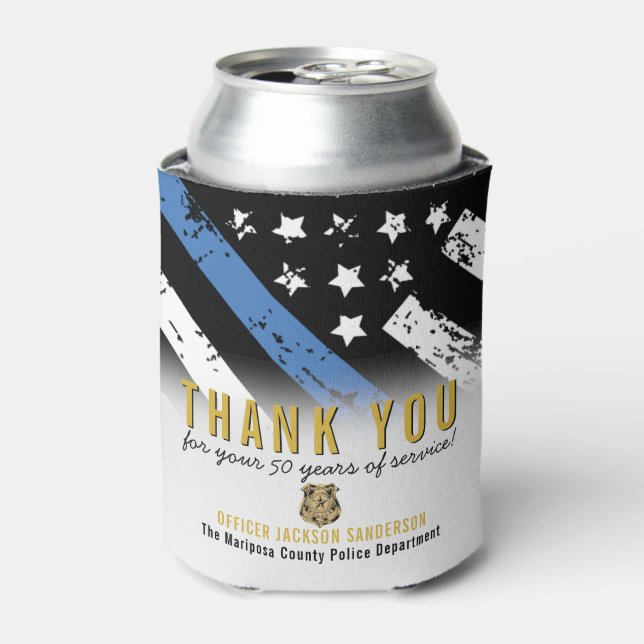 Thin Blue Line Police Retirement Anniversary Can Cooler (Can Front)