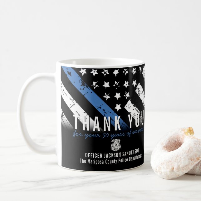 Thin Blue Line Police Retirement Anniversary Coffee Mug (With Donut)