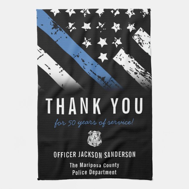 Thin Blue Line Police Retirement Anniversary Kitchen Towel (Vertical)