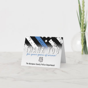 Thin Blue Line Police Retirement Anniversary Letterpress Thank You Card