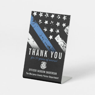 Thin Blue Line Police Retirement Anniversary Pedestal Sign