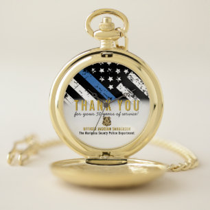 Thin Blue Line Police Retirement Anniversary Pocket Watch