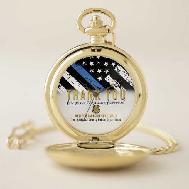 Thin Blue Line Police Retirement Anniversary Pocket Watch (Inside)